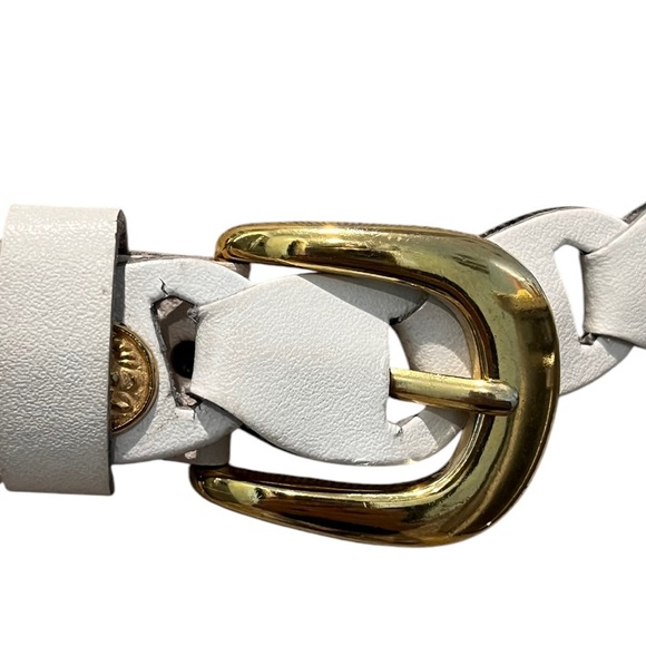 Size XS/S/M Vintage Womens 90s White and Gold Statement Belt Cabochon Lions Head main image 4
